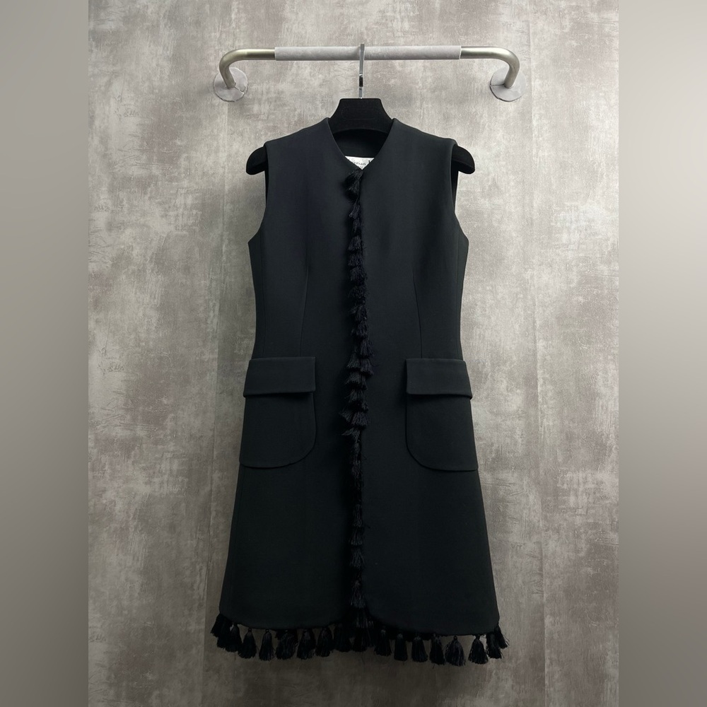 Authentic Dior Black Sleeveless Mini Dress with Tassels